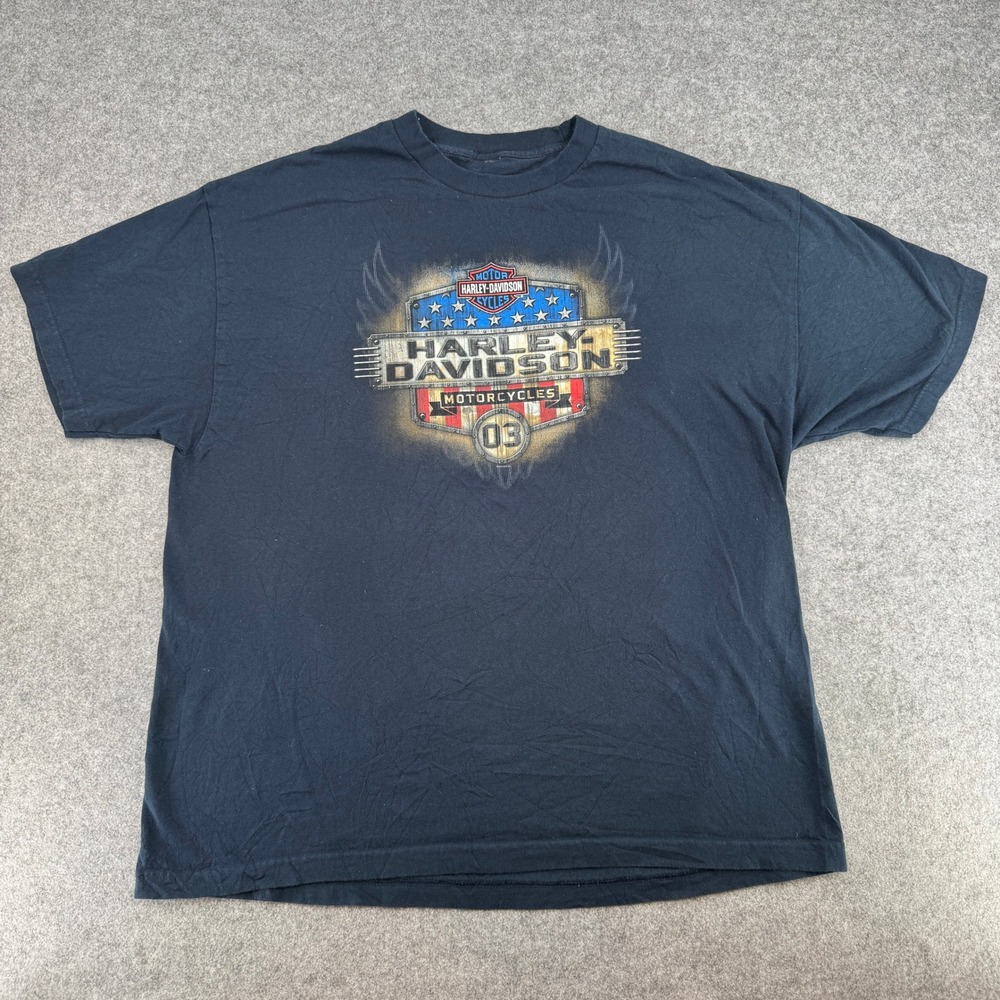 Harley-Davidson T-Shirt Mens 2XL Nassau County Black Patriotic Graphic EUC